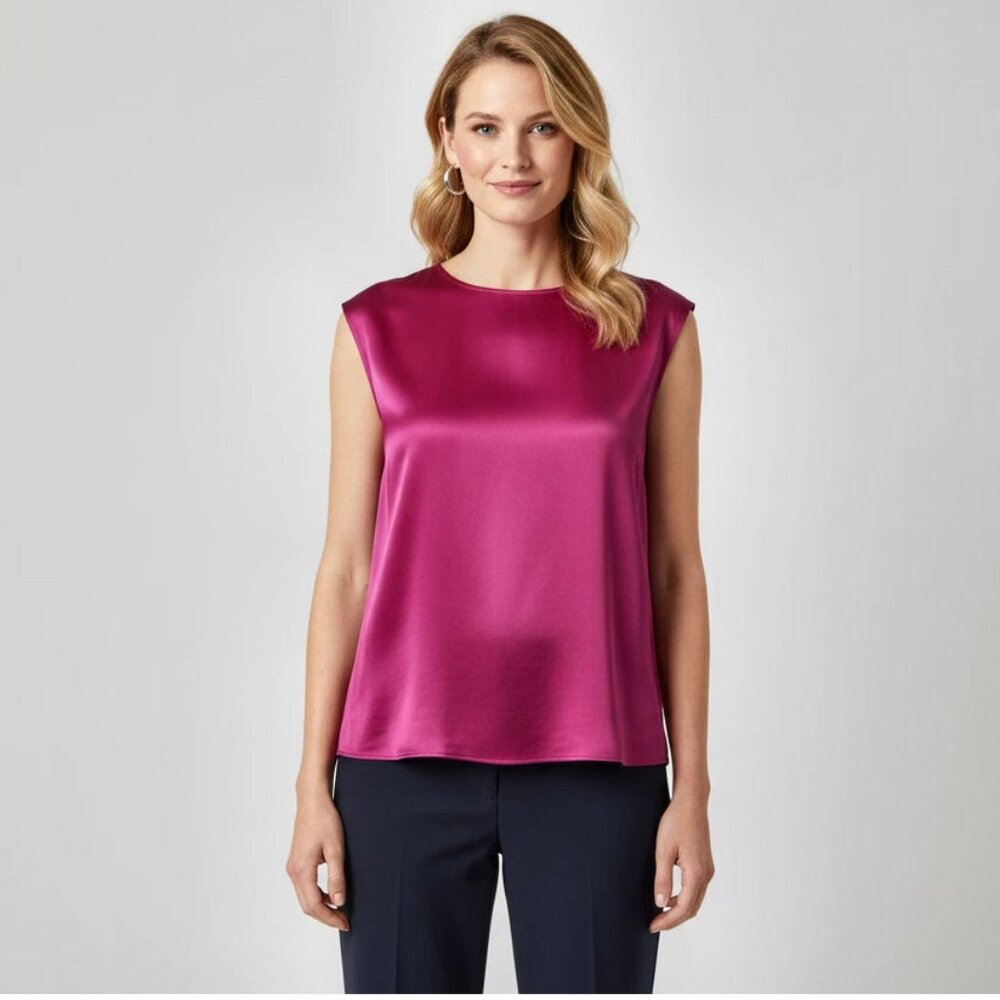 HELMUT LANG Women's Zipper Detail Lacquered Silk Top Fuschia Size XS NWOT